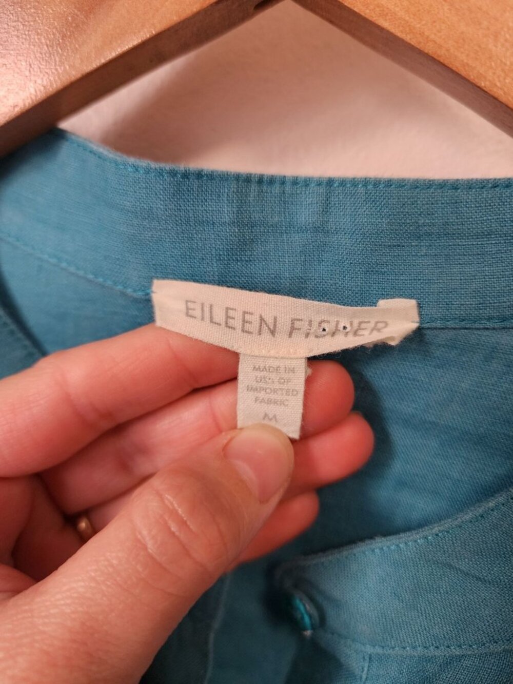 Eileen Fisher blue band collar button down shirt M - Picture 3 of 4